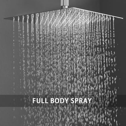 Polished Chrome Shower System Bathroom 16 Inch Rain Shower Head Ceiling Mount with Handheld Luxury High Pressure Shower Combo Set Shower Faucet Rough-in Valve Body and Trim Kit - color: Polished Chrome, size: 16 Inch