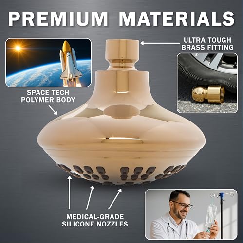 6 Function Luxury Shower Head - 1.8 GPM - Polished Brass | High Pressure Boosting, Adjustable, Wall Mount, Bathroom Showerhead With Anti-Clog Nozzles, Best For Low Flow Showers - color: Polished Brass, size: 1.8 GPM