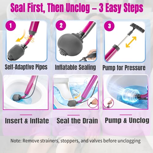 Manual Drain Unclogger, High Pressure Toilet Plunger: No-Splash, No Electricity, No Accessories, Pipe-Safe, Easy to Use, Reusable & Easy to Clean for Toilet, Sink, Bathtub, All Household Pipes - color: Purple