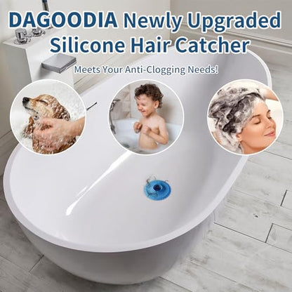 3Pcs Silicone Hair Catcher Shower Drain for Bathtub & Sink Trap/Strainer | 3 Pack Anti-Clog Collapsible Tub Protector Cover, Pet Hair Stopper fit 1 1/2" to 1 5/8'' Bathroom, Shower Stall & Sink Drains - color: Blue