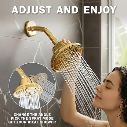 Massage Shower Head With Mist - 2.5 GPM - Polished Brass | High Pressure Boosting, 6 Function Adjustable Massaging Rainfall Showerhead For Low Flow Baths With Water Saving Nozzles - color: Polished Brass, size: 2.5 GPM