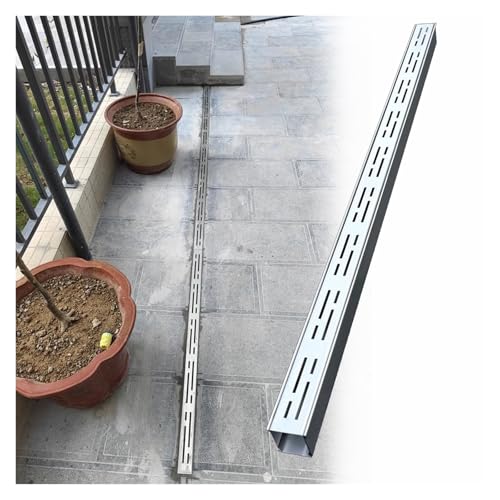 LZMZMQ 2-in Slim Channel Drain and Grate Kit, 1m 1.5m 2m Long Driveway Pool Deck Drainage Guttering Pipe and Sewerage Cover, Stainless Steel Jointable Linear Shower Drain(Silver,Length-1m/3.3ft) - color: Silver, size: Length-1m/3.3ft