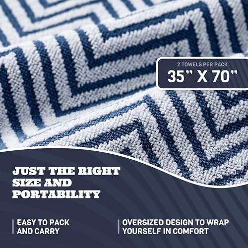 White Classic Cotton Beach Towels Oversized 35 x 70 Inches, Ultra Absorbent and Low Lint Luxury Pool Towels, Chevron Design, Navy Blue, 2 Pack - color: Chevron Navy Blue