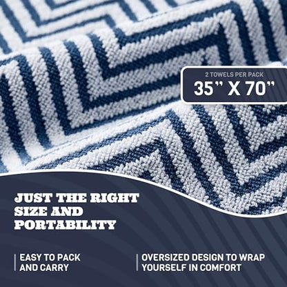 White Classic Cotton Beach Towels Oversized 35 x 70 Inches, Ultra Absorbent and Low Lint Luxury Pool Towels, Chevron Design, Navy Blue, 2 Pack - color: Chevron Navy Blue