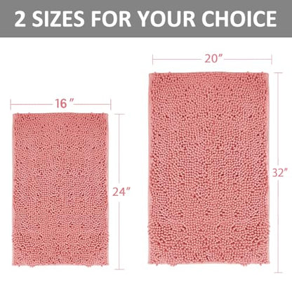 Pink Bathroom Rugs Chenille Bath Mat Set 2-Piece Bath Rugs for Bathroom Extra Soft Bath Mats for Bathoom Non Slip Absorbent Shag Bathoom Carpet - color: Pink