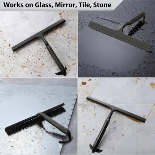 Shower Squeegee for Glass Doors - 10 Inch All-One-Piece Silicone with Built-in Hook Design for Shower Glass, Tile Walls, Mirrors & Windows, Black - size: 10"W x 8"H
