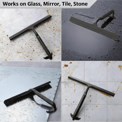 Shower Squeegee for Glass Doors - 10 Inch All-One-Piece Silicone with Built-in Hook Design for Shower Glass, Tile Walls, Mirrors & Windows, Black - size: 10"W x 8"H