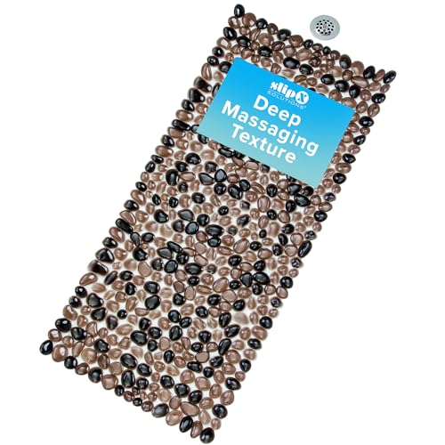 SlipX Solutions 38"x17" Pebble Non Slip Mat for Bath & Shower, Bronze | Foot Massaging Accupressure Bathtub Mat, River Rock Look, 188 Suction Cups, Machine Washable - color: Bronze