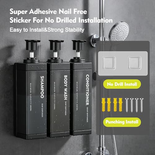 3 Chamber Wall Mount Shampoo and Conditioner Dispenser | 17oz Per Chamber Key Lock Large Pump Refillable ABS Bottle Set For Bathroom Hotel Gym RV Daily Use Black ADS-315C - color: Black, size: 3