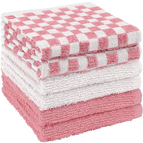 100% Cotton Checkered Washcloths 12x12 in, Pink (6 Pack) - color: Pink