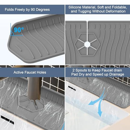Faucet Guard - 90 Foldable Drain Mat for Kitchen & Bathroom Sink (Gray, 24"*5.66") - color: Gray, size: 24"*5.78"