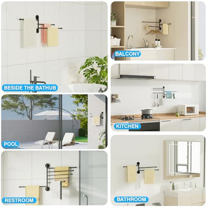 Alise Swivel Towel Rack 13.9", 6 Arm Swing Out Towel Bar, Matte Black | Space Saving Swing Arm Towel Rack for Bathroom Kitchen, 180° Rotating, SUS304 Stainless Steel