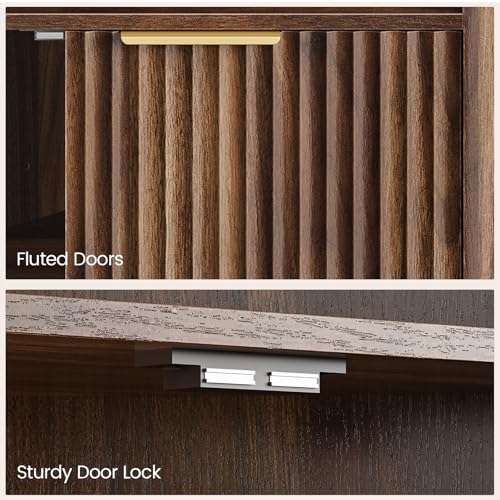 Corner Cabinet, Corner Storage with Fluted Panels and Adjustable Shelf, Modern Floor Cabinets for Small Spaces, Bathroom, Living Room, Kitchen, Walnut MCW23HT