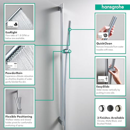 hansgrohe Pulsify S -inch Handshower with Slide Bar and Hose in Brushed Nickel, 24373821 - color: Brushed Nickel, size: 1.75 GPM, style: Wallbar with Handheld Shower Wand and Hose