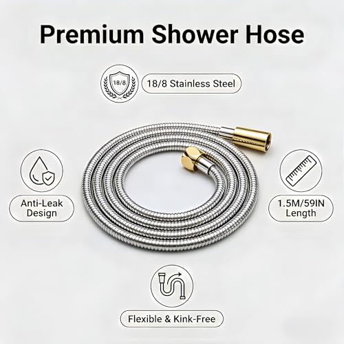 Shower Hose, 59 Inch Extra Long Flexible Stainless Steel Handheld Showerhead Hose Extension with Brass Insert and Nut, Anti-Kink Shower Head Hose Replacement (Chrome, 59 Inch) - color: Chrome