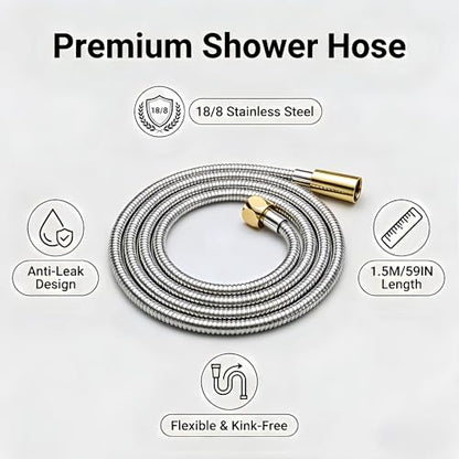 Shower Hose, 59 Inch Extra Long Flexible Stainless Steel Handheld Showerhead Hose Extension with Brass Insert and Nut, Anti-Kink Shower Head Hose Replacement (Chrome, 59 Inch) - color: Chrome