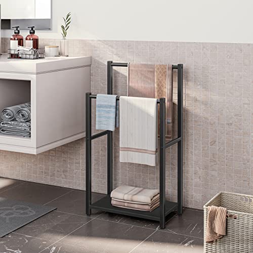 HOOBRO Free Standing Towel Rack for Bathroom, 16.5" L x 9.4" W x 31.5" H, 2 Tier Blanket Rack, Blanket Holder, Drying and Display Rack with Shelf, Black BB02LB01 - color: Black + Black, size: 16.5"L x 9.4"W x 31.5"H