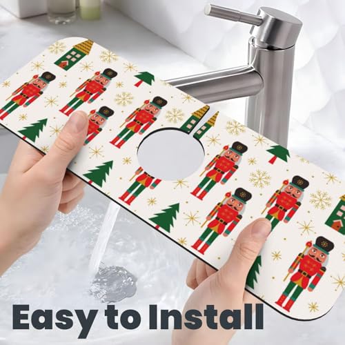Nutcracker Christmas Tree Snowflakes Kitchen Sink Splash Guard Faucet Mat Super Absorbent Fast Drying Mat Sink Gadgets-Fast Drying Pad Sink Mat For Kitchen Bathroom (15" X 5.5" ) - color: Nutcracker