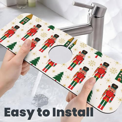Nutcracker Christmas Tree Snowflakes Kitchen Sink Splash Guard Faucet Mat Super Absorbent Fast Drying Mat Sink Gadgets-Fast Drying Pad Sink Mat For Kitchen Bathroom (15" X 5.5" ) - color: Nutcracker