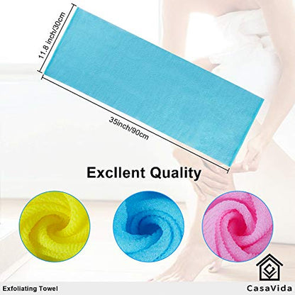 Exfoliating Washcloth Back Scrubber, Purple x 3 | Japanese Beauty Washcloth, Back Scrubber for Daily Use, Textured Poly Nylon Body, Smoother-Looking Skin, Quick-Dry - style: Purple x 3