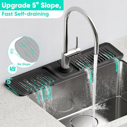 24 Inch Longer Faucet Mat for Kitchen Sink, 5° Slope Fast Self-draining, Kitchen Sink Splash Guard Silicone Sink Faucet Mat Splash Guard Kitchen Sink Area Tidy Splash Faucet Guard Draining Mat - color: Black, size: 24" x 5.5"