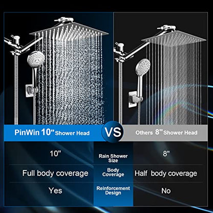 Shower Head Combo,10" High Pressure with 11" Extension Arm 5 Spray Handheld | Rain Shower Head with Handheld Shower Head Combo,Powerful Shower Spray Against Low Pressure Water with Long Hose - color: Chrome, size: 10" Showerhead Set