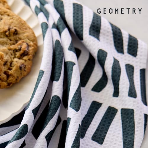 GEOMETRY Kitchen Tea Towels - Quick Dry Microfiber Dish Towels for Kitchen Linework, 18" x 30" 2 Pack - color: All Lined Up, style: Kitchen Towel - Double