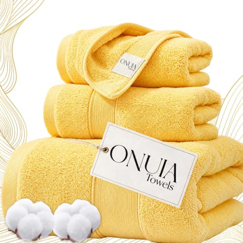 Luxury Bath Towels 3 Packs, Premium 100% Cotton, Hotel-Quality Experience, Ultra Soft Skin, Absorbent, Quick Drying & Low Lint, for Bathroom, Spa, Gym & Home Use - color: Yellow Set of 3
