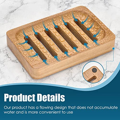 DEBETOOL 2-Pack Teak Wood Soap Dish, Waterproof Self Draining Bar Soap | Holder Caddy for Bathroom and Kitchen, Natural Wooden Soap Saver Tray for Countertop and Shower Sink