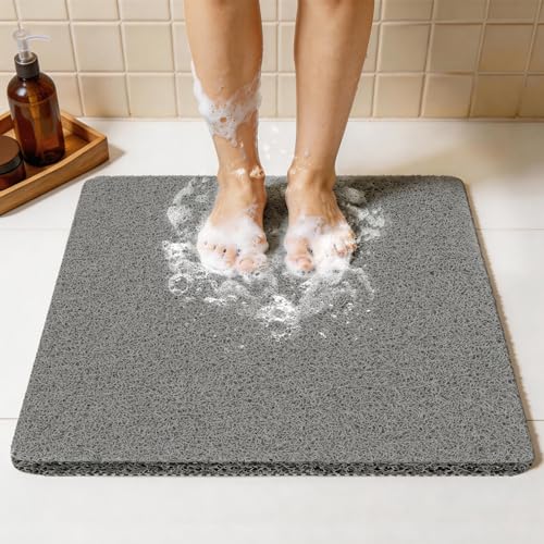 24 * 24in Shower Mat Bathtub Mat Non Slip | Bathmats Non Slip, Quick Drying Foot Scrubber Loofah Mats for Inside Shower, Tub, Bathroom, Home, Grey - color: Grey, size: 24" x 24" (Rectangular)