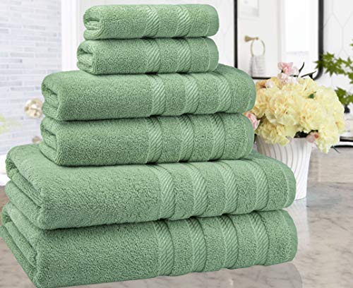 American Soft Linen 100% Carde Cotton 6 Piece Towel Set, 590 GSM Heavy Weight Soft Absorbent Turkish Towels for Bathroom, Sage - color: Sage