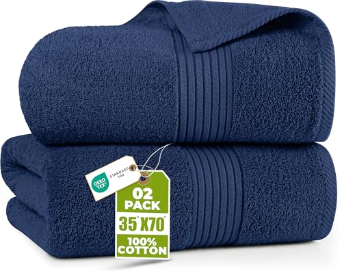 Utopia Towels Extra Large Bath Sheets, 2 Pack, 35x70 In, Cotton, Plum | Soft Lightweight Ring Spun Cotton Shower Towel Set - Highly Absorbent, Quick-Drying, Extra Large Bath Sheets, Durable - color: Navy