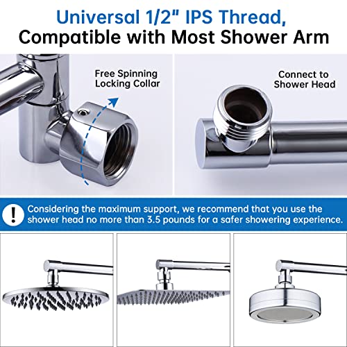 G-Promise 16 Inch Solid Brass Shower Head Extension Arm (Chrome) | Rise or Lower Shower Head, All Metal, Height & Angle Adjustable Extender, Firmly Secure Shower Head, Easy Install - color: Chrome