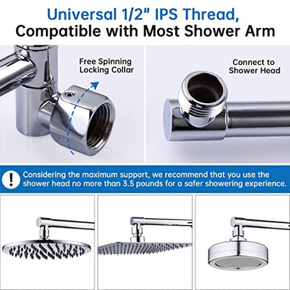 G-Promise 16 Inch Solid Brass Shower Head Extension Arm (Chrome) | Rise or Lower Shower Head, All Metal, Height & Angle Adjustable Extender, Firmly Secure Shower Head, Easy Install - color: Chrome