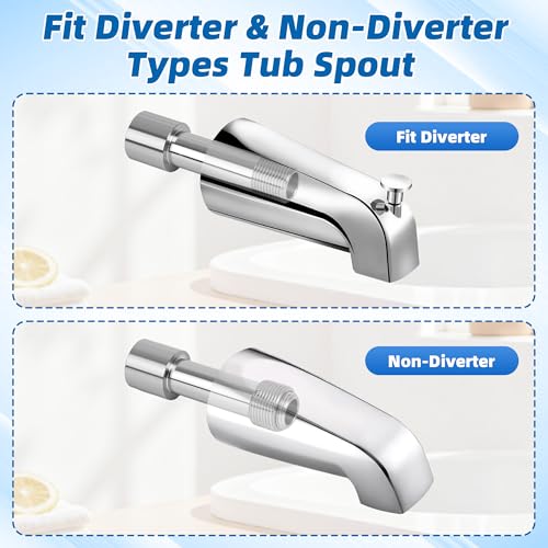 Tub Spout Adapter Kit, 304 Stainless Steel, Universal Fit for 1/2" Copper Pipe, 1/2" IPS and 3/4" IPS Threads, Bathtub Faucet Spout Repair Kit for Diverter & Non-Diverter Spouts