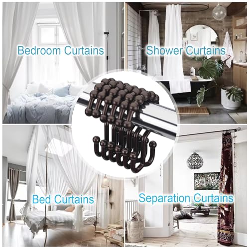 Resze 12 PCS Black Plastic Double Shower Curtain Hooks, Multi-Functional Rings for Bathroom Shower Curtain,Shower Curtain Liner and Kitchen Supplies, etc. - color: Black
