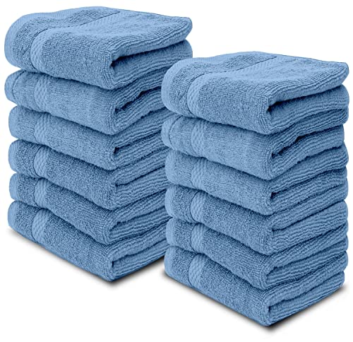 White Classic Luxury Cotton Washcloths 13x13 Inch - 650 GSM Turkish Cotton | Hotel, Spa, Bathroom Face Towel | 12 Pack, Light Blue - color: 13: Light Blue
