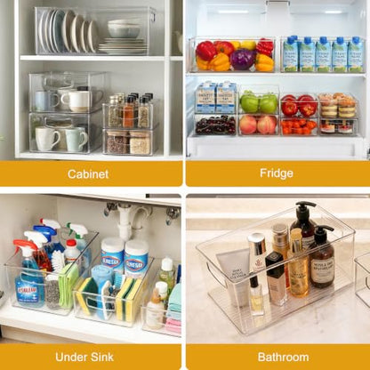 Hudgan 8 Pack Freezer Organizer Bins,Stackable,Clear Bins for Fridge,Pantry | Straight Side, 3 Sizes, 2 XL Storage Container, 3 Large Cabinet Organizer, 3 Medium Storage Drawer - size: 2XL+3L+3M