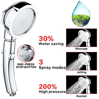 Nosame Shower,High Pressure Handheld Shower Head with ON/Off Pause Switch 3-Settings Water Saving Showerhead, Chrome Finish Bathroom 1.6 GPM Shower Accessorie | High Pressure Handheld Shower Head with ON/Off Pause Switch 3-Settings Water Saving Showerhead
