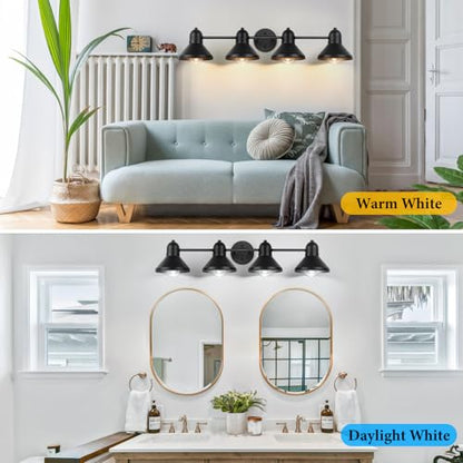 Bairth Bathroom Light Fixtures,4-Light Black Metal Vanity Light Over Mirror | Farmhouse Rustic Industrial Bathroom Vanity Light, Modern Bathroom Lights with Metal Shade for Living Room Cabinet Hallway - size: 4-Light