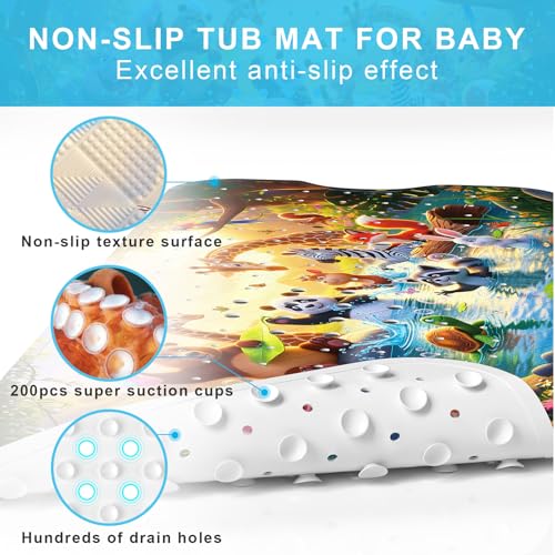Upgrade Cartoon Baby Bath Mat Non Slip - 40"x16" Extra Long Bathtub Mat for Baby Eco Friendly Durable Bath Mat for Tub Non Slip Kids Tub Mat with Suction Cups, Machine Washable and No Fading, Dusk - color: L-dusk