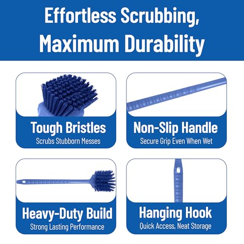 SPARTA 20" Floater Scrub Brush with Long Handle, Oil-Resistant Polyester Bristles, Multiple Trim Angles, Foam-Injected Polymer Block, Commercial Cleaning Tool, Blue