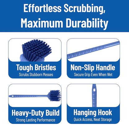SPARTA 20" Floater Scrub Brush with Long Handle, Oil-Resistant Polyester Bristles, Multiple Trim Angles, Foam-Injected Polymer Block, Commercial Cleaning Tool, Blue