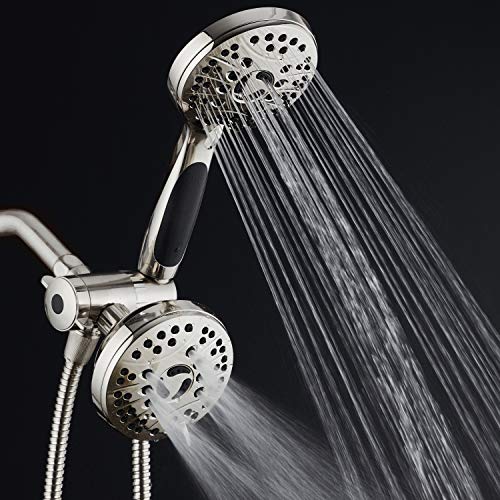 High Pressure 48-mode Luxury 3-way Combo – Dual Rain & Handheld Shower Head – 6 Foot Stainless Steel Hose – Anti Slip Grip – All Brushed Nickel Finish – Top US Brand – Extra Wall Bracket - color: All Brushed Nickel