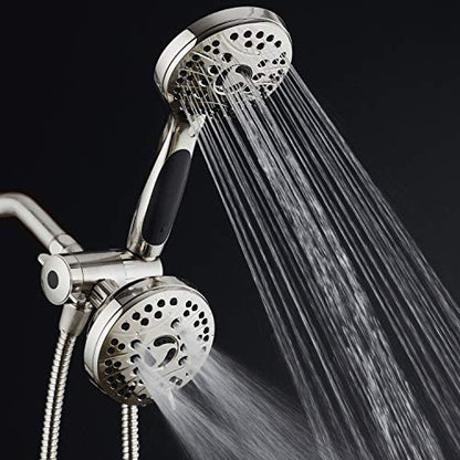 High Pressure 48-mode Luxury 3-way Combo – Dual Rain & Handheld Shower Head – 6 Foot Stainless Steel Hose – Anti Slip Grip – All Brushed Nickel Finish – Top US Brand – Extra Wall Bracket - color: All Brushed Nickel