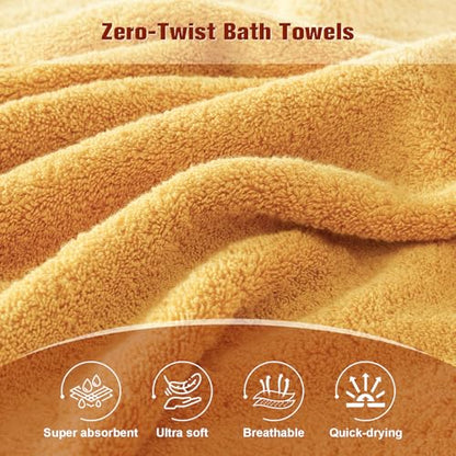 COZYART Bath Towel Set 6 PCS, Luxury Gold 100% Turkish Cotton 650GSM Soft | Absorbent Quick Dry, OEKO‑Tex 100 Cert. Zero Twist Ring Spun Cotton, Plush Fluffy, Breathable Hotel Quality Bathroom Towels - color: Mustard Gold