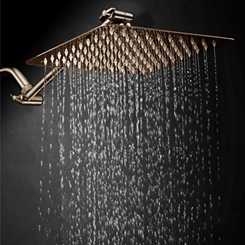 HotelSpa Giant 10" Stainless Steel Rainfall Square Showerhead with 11 inch Solid Brass Adjustable Extension Arm – Brushed Nickel Finish - color: Brushed Nickel