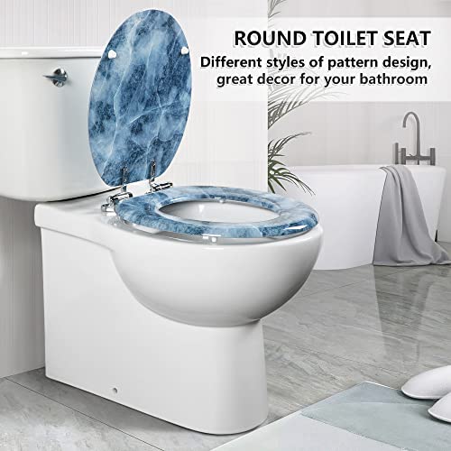 Angol Shiold ROUND Toilet Seat Molded Wood (Blue Marble) | Quiet Close Quick Release Metal Hinges, Adjustable Fit for Standard Round Toilets, Easy to Install&Clean - color: Blue Marble, size: Round-16.5“