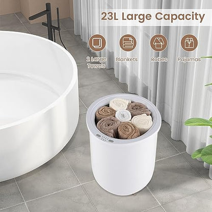 ERGOMASTER Towel Warmer Bucket, Heated Towel Warmer, Electric Towel Heater with Temperature Control and Timer, 23L Large Capacity Freestanding Hot Towel Warmer for Bathroom Spa Salon Hotel (White) - color: White