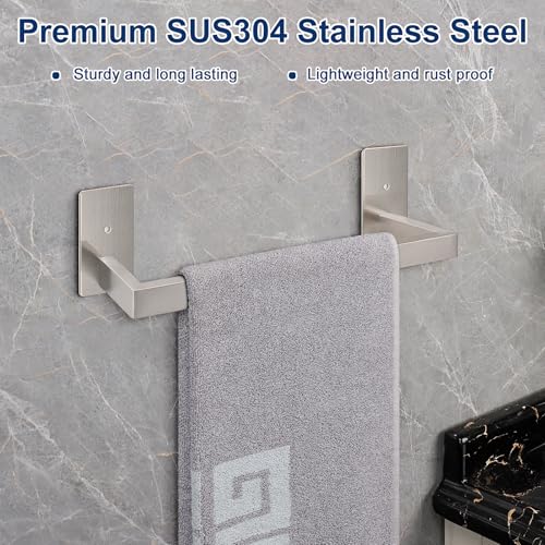 NearMoon Self Adhesive Bathroom Towel Bar, Stainless Steel Square Bath Wall Shelf Rack Hanging Towel Stick On Sticky Hanger Contemporary Style, Towel Rack Wall Mounted (12 Inch, Brushed Nickel) - color: Brushed Nickel, size: 12 Inch